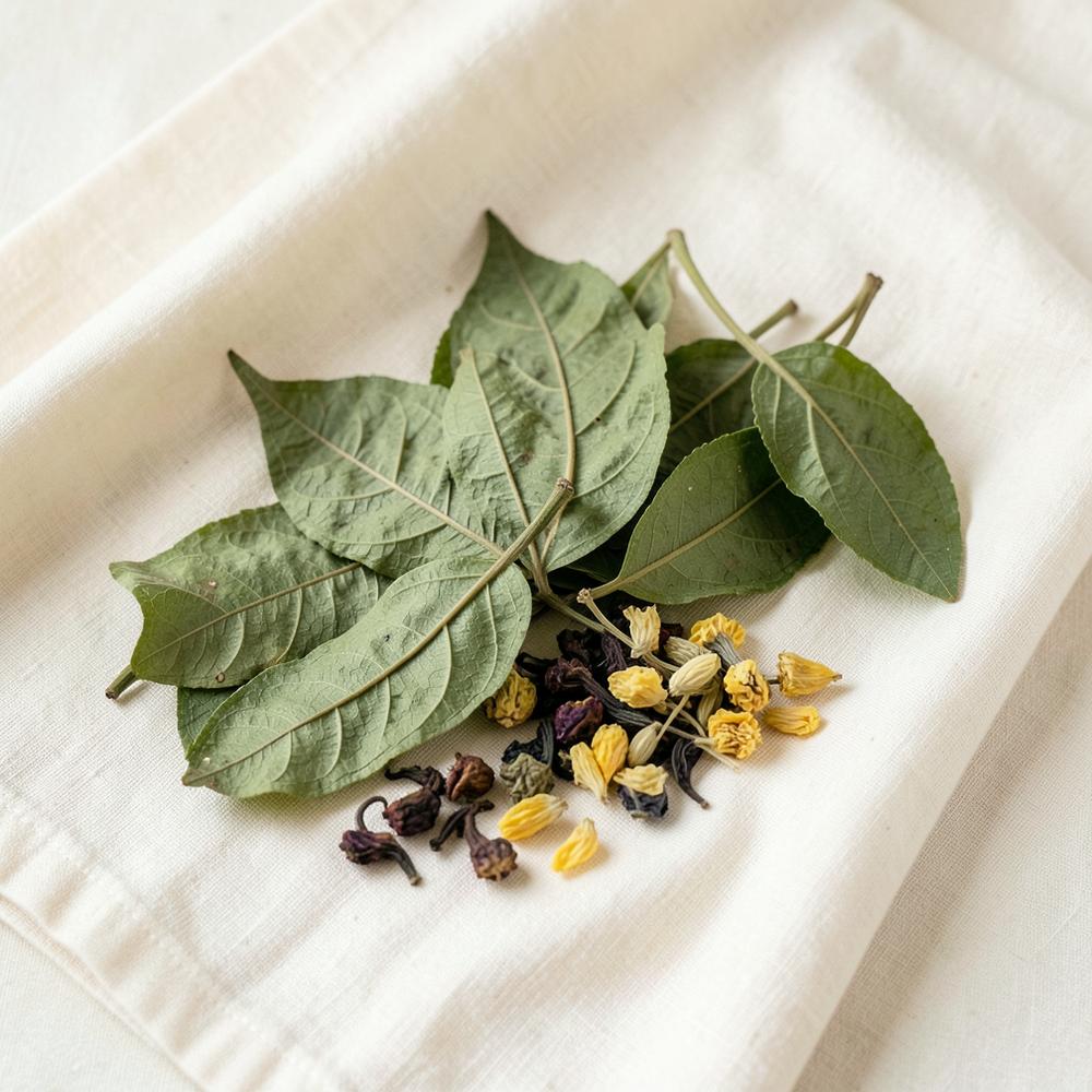 Dried botanical leaves and flowers