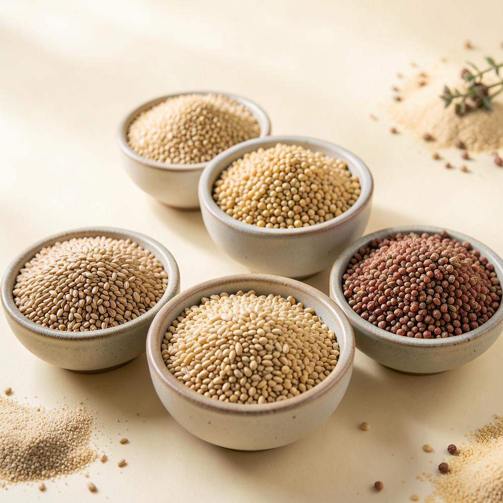 Millets in ceramic bowls